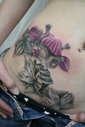 Flower And Queen Bee Tattoo