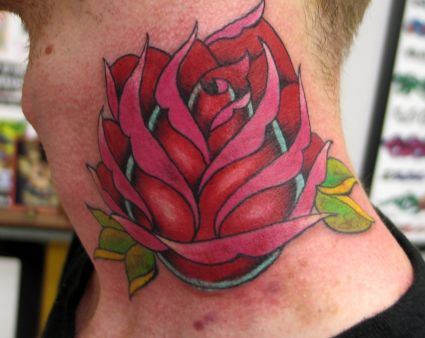 Rose Tattoo On Neck