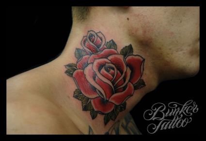 Rose Tattoo Design On Neck