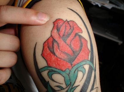 Red Rose Tat On Shoulder