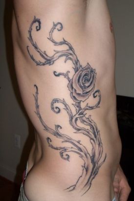 Rose Tats Design On Rib