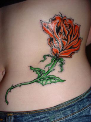 Rose Tats Design On Girl's Stomach
