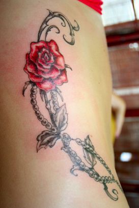 Red Rose Flower Tats On Rib