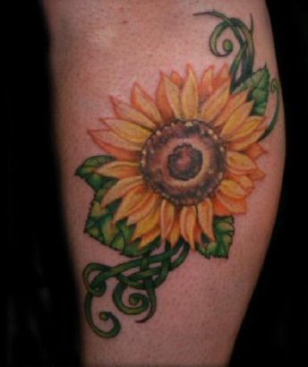 Sunflower Pic Tattoo On Leg