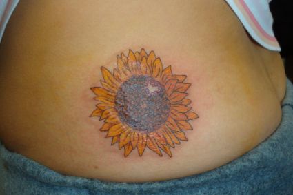 Sunflower Pic Tattoo On Upper Hip