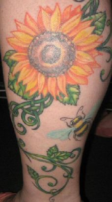 Sunflower Pic Tattoos On Leg