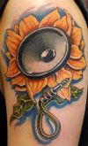 sunflower speaker tattoo on arm