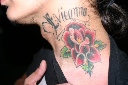 Rose Tat On Neck