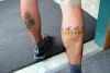 cartoon tattoo on leg