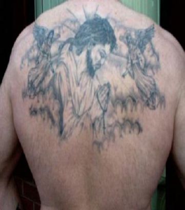 Jesus And Angels Tattoo On Back