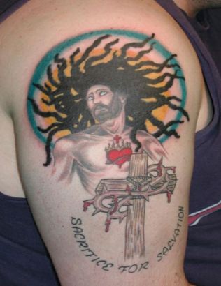 Jesus And Cross Tattoo On Arm