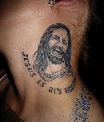 Jesus Image Tattoo On Neck 