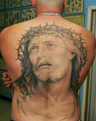 Jesus Picture Tattoo On Back