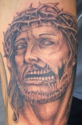 Jesus Tattoo Image On Leg