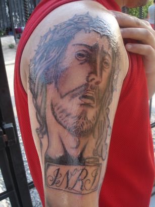 Jesus Tattoo Pic On Right Arm