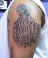 jesus and rose flower tattoo on arm