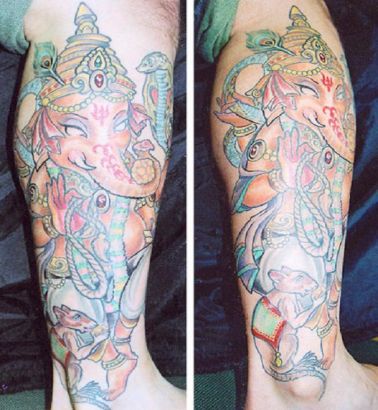 Ganesha Tattoo Pic On Leg