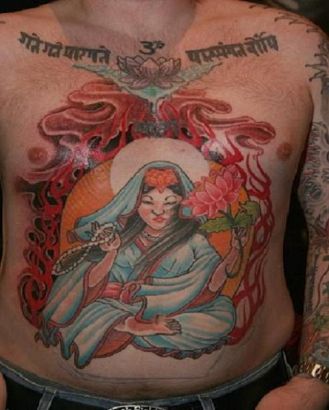 Indian Godess Tattoo On Stomach