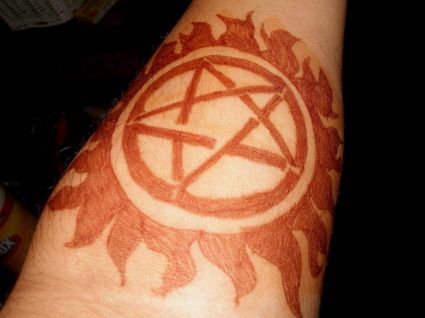 Henna Pentagram And Sun Tattoo