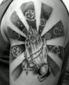 praying hand and roses tattoo