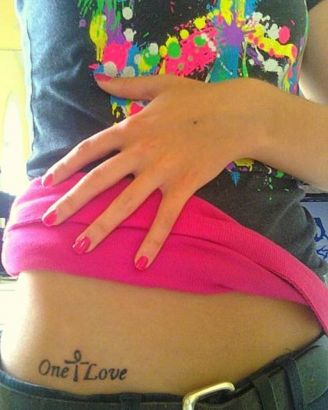 One Love Text Tattoo On Lower Stomach