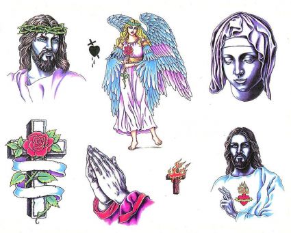 Colored Angel And Jesus Tat