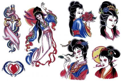 Colored Japanese Girl Tattoos