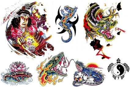 Colored Lizard And Dragon Tattoo