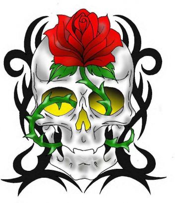 Colored Skull And Flower Tattoo