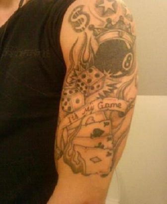 Gambling Tattoo On Left Arm