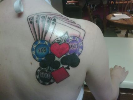 Cards Tattoo On Right Shoulder Blade