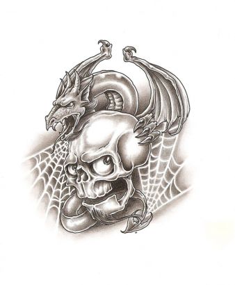 Skull With Dragon Tat
