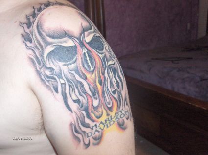 Flaming Skull Tat