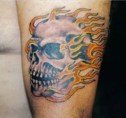 Flaming Skull Tat