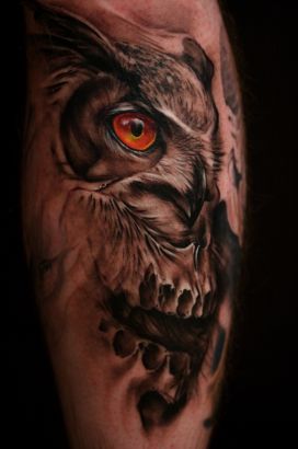 Skull Tat With Owl