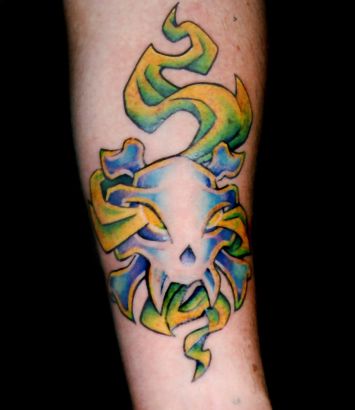 Skull Tattoo With Green Flame