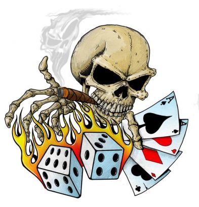 Skull With Card And Dice Tat