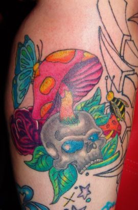 Skull And Mushroom Tat