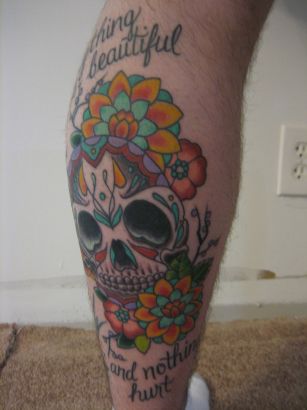 Skull And Text Tat 