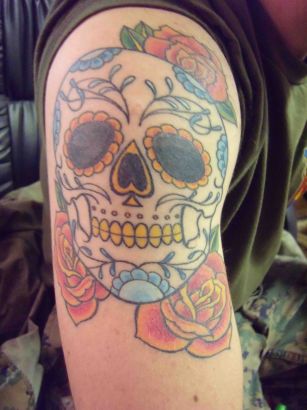 Rose Flower And Skull Tat