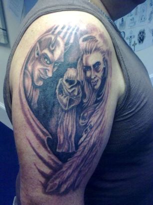 Angel And Demon Tattoo On Arm