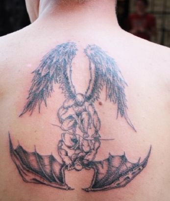 Angel And Demon Tattoo On Back