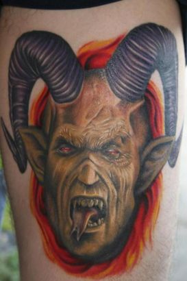 Demon Face With Horns Tattoo Image 