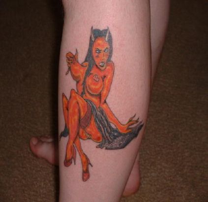 Demon Girl Tattoos On Leg