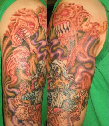 Demon Tattoo On Half Sleeve