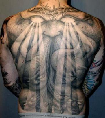 Large Demon Tattoos Pic On Back