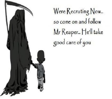 Grim Reaper With A Child And Text Tattoo