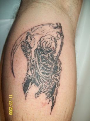 Grim Reaper Calf Tattoos