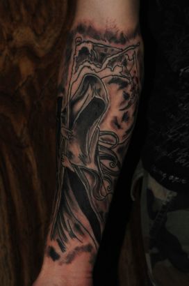 Grim Reaper Pic Tattoos On Arm