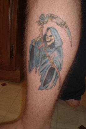Grim Reaper Tattoo Image On Leg